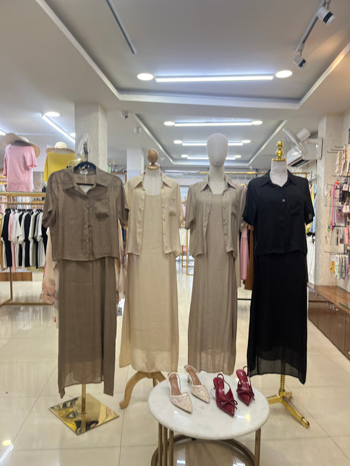 Casual Half Sleeves Shirt With Spaghetti Straps Maxi Dress Sets